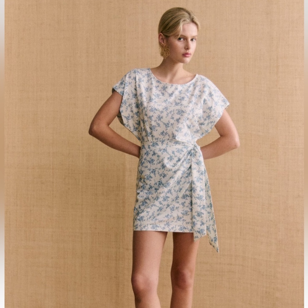 Sézane Floral Blue and White Wrap Dress